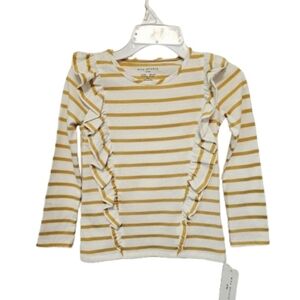 Max Studio Kids Yellow and White Striped Ruffle Tee Size XS 4 New with tags